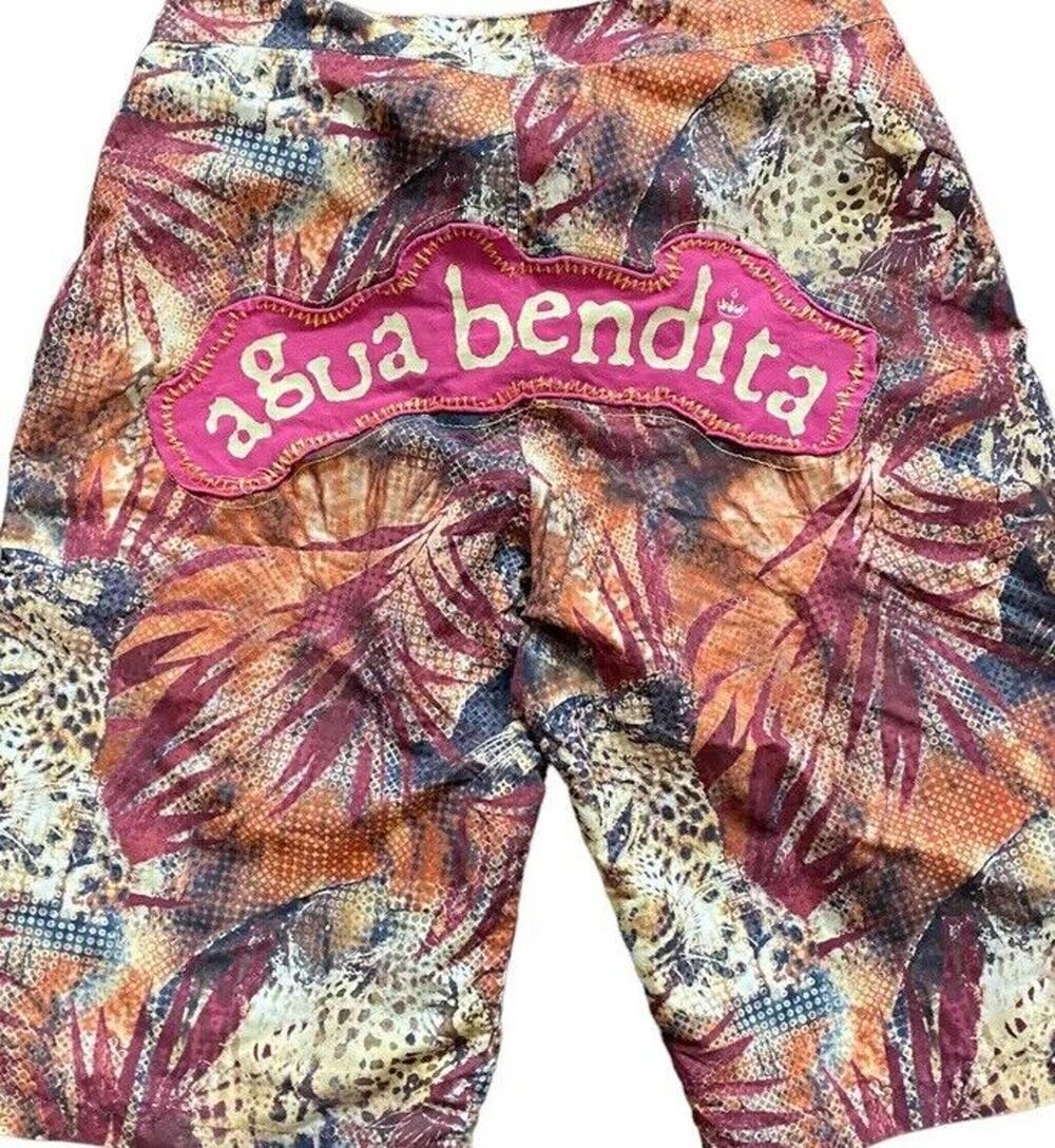 Agua Bendita Swim Trunks Men 32 M Brown Orange Leopard Printed Board Shorts